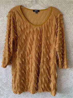 Elementz Gold Ruffled Sequin Tunic 1X  Festive Sparkly